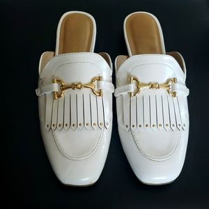 White Loafer style mules